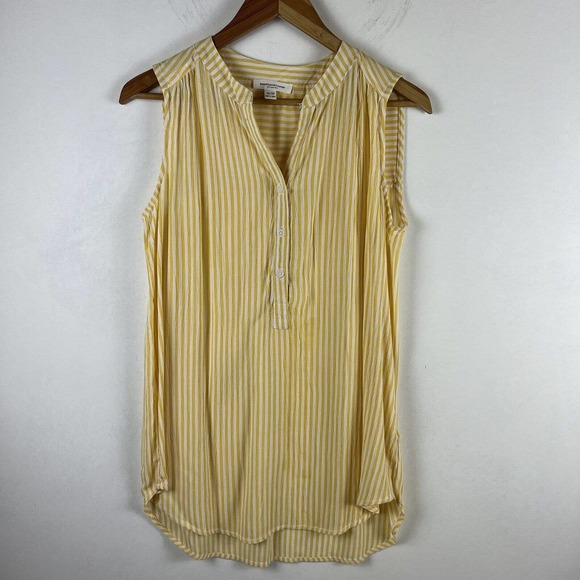 Beach Lunch Lounge Shirt Womens XS Yellow White Stripe Blouse Top - Picture 9 of 9
